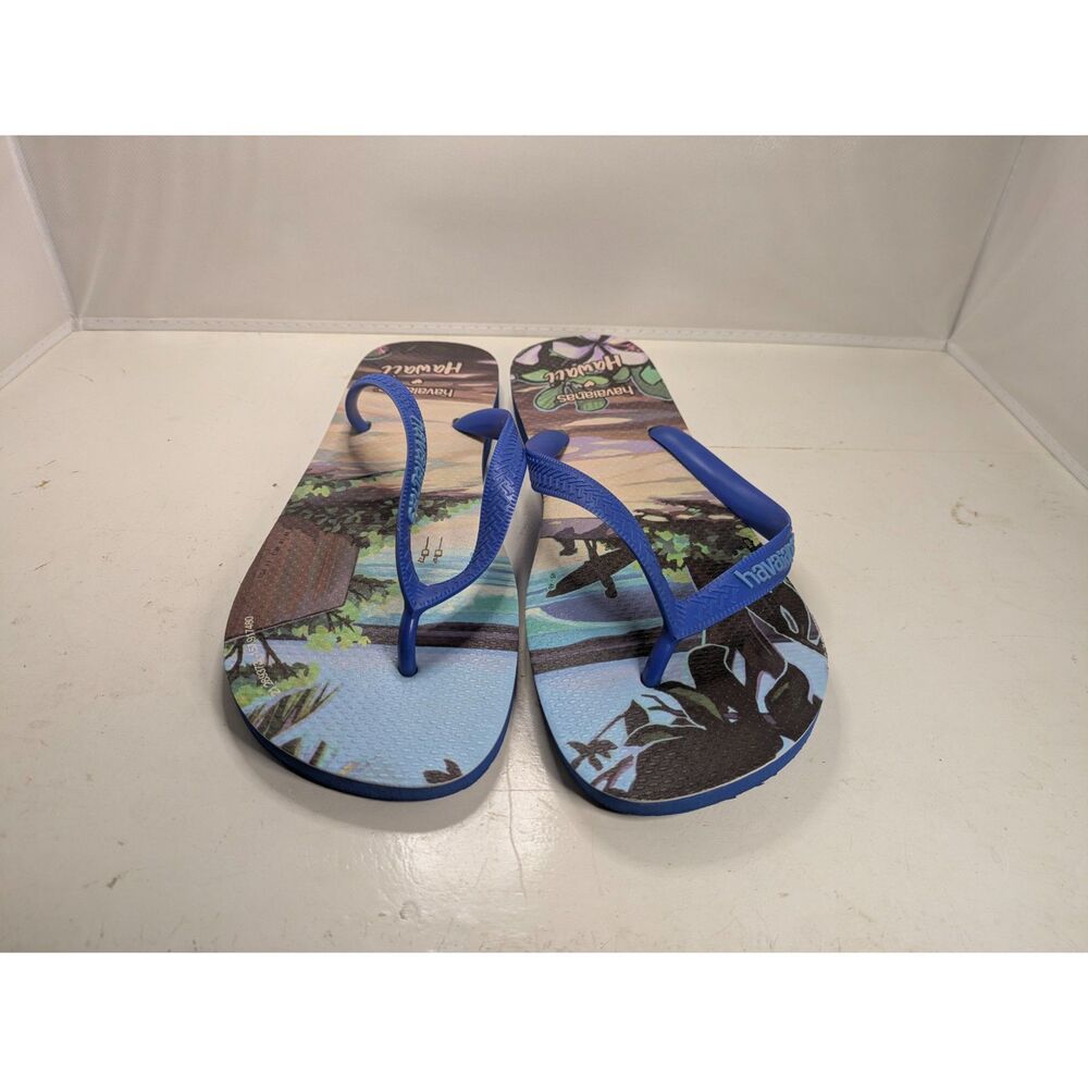 Havaianas Men's Blue Hawaii Beach Print Flip Flops Size 13